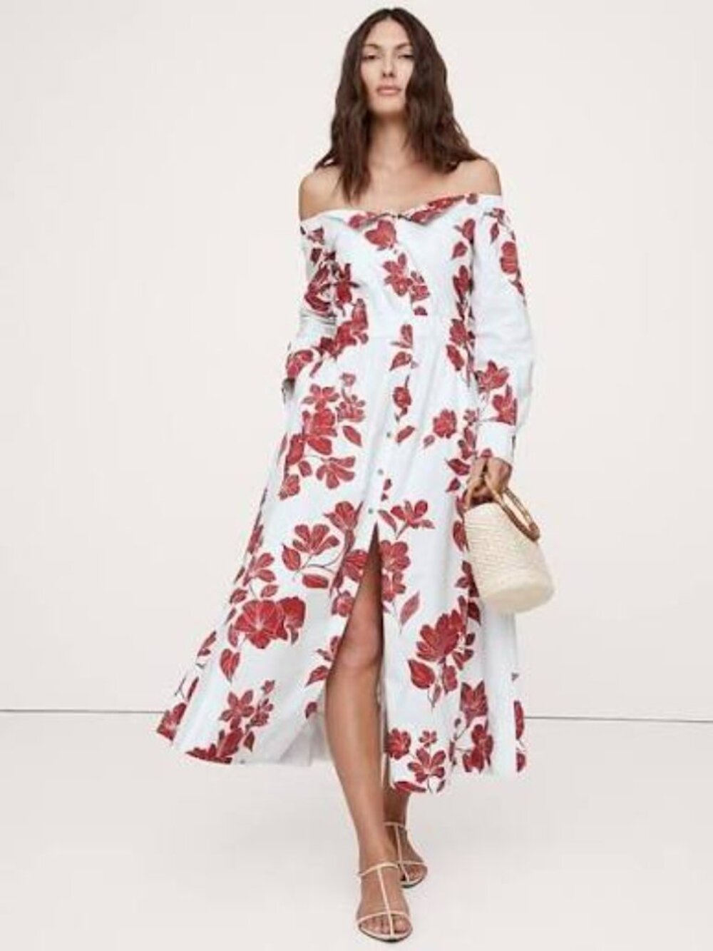 NWT Banana Republic Cotton Poplin Off-The-Shoulder Maxi Shirt Dress